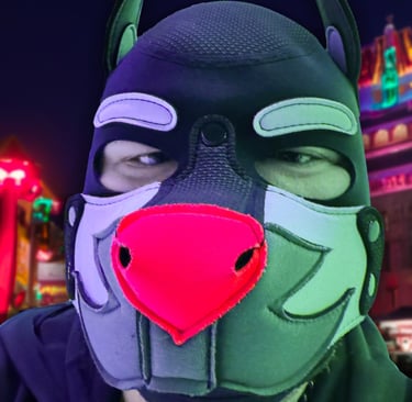 Man in a pup mask.