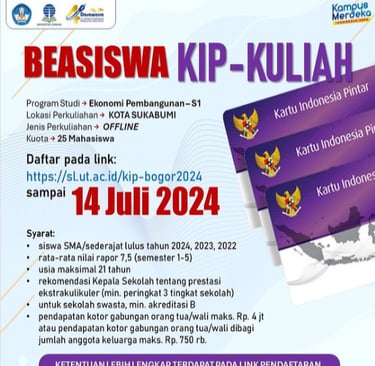beasiswa universitas terbuka kip kuliah salut palabuhanratu