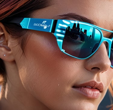 a woman with red hair and sunglasses on her phone