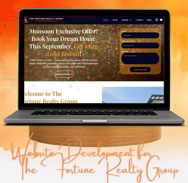 Laptop showing real estate website design for The Fortune Realty Group, highlighting web development