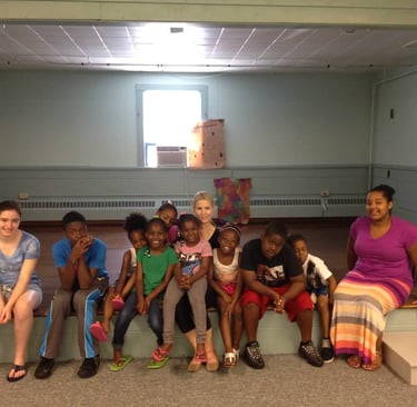 Martha Slater teaching kids for their new theatre play