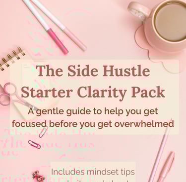 Cover image of the Side Hustle Starter Clarity Pack – a free 3-page guide to help beginners choose the right side hustle 