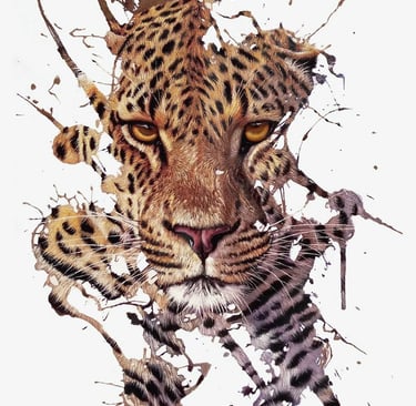 a leopard print of a leopard in a paint - splattered image