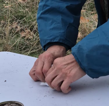 Taller del fuego, enrollando el canuto de algodón con la ceniza dentro