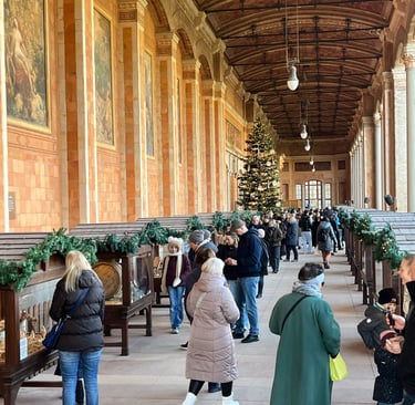 Trinkhalle Baden Baden with the nativity scenes and tree