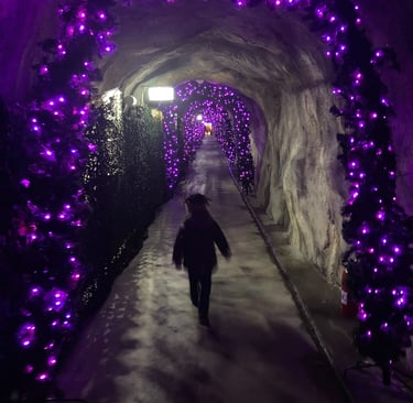 Child walking down tunnel to see Santa