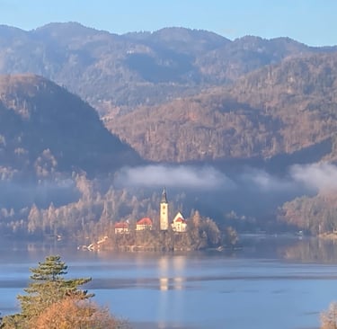 Lake Bled in winter looking out to the Island