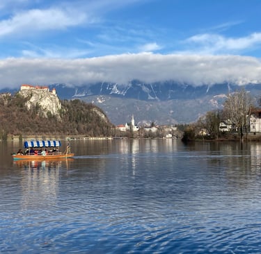 Lake Bled looking at the castle in winter