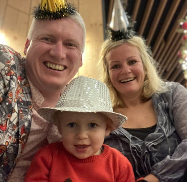 Family celebrating New Years Eve in Lake Bled