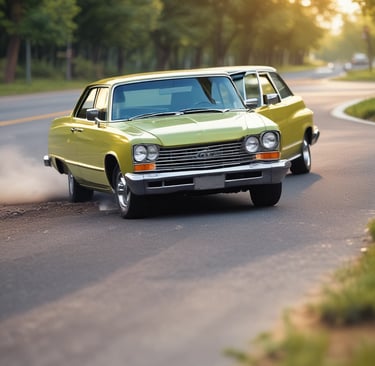 A stylish car with a vibrant, multicolored geometric pattern is parked indoors. The front bumper features a decal with '#POORBALTICS' and shiny alloy wheels. The lighting is dim, highlighting the colorful design.