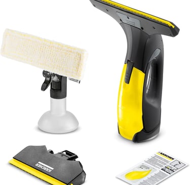a yellow and black cleaning brush and a yellow cleaning sponge