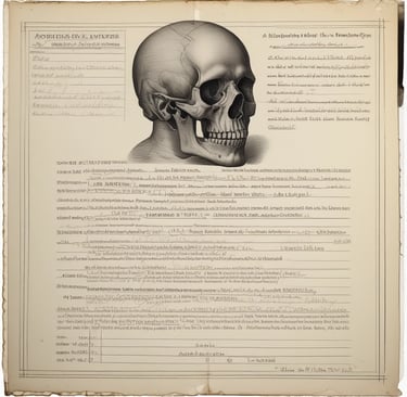 A person is seated in a dark room with one bright light shining on their face. Another individual, likely a medical professional, is examining the seated person's eye using an ophthalmoscope. Medical equipment, including a slit lamp, is visible in the background.