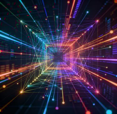 hyperspace with various nodes representing multiple dimensions of data