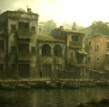 a building with a boat in the water