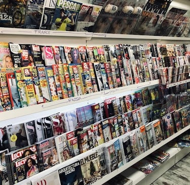a large collection of magazines and magazines on display
