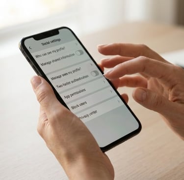 Persona revisando la configuración de privacidad  en su smartphone