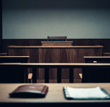 Detective privado declarando como perito en sala de juicio vacía