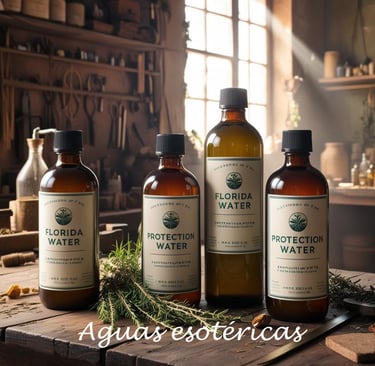 Botellas de Aguas mágicas encima de una mesa con romero