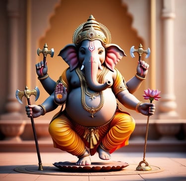 La imagen es una figura colorista del Dios Ganesha