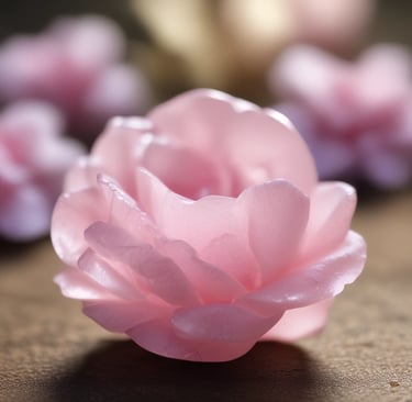 La imagen es una piedra de cuarzo rosa en forma de flor