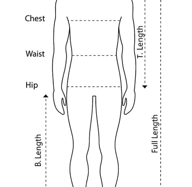 Male apparel size chart sketch – T-shirts, hoodies, sportswear, and custom clothing fitting guide