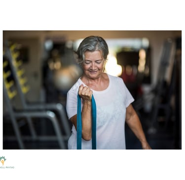 post menopausal women exercising with a band