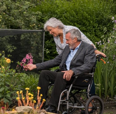 older adult couple man in wheelchair