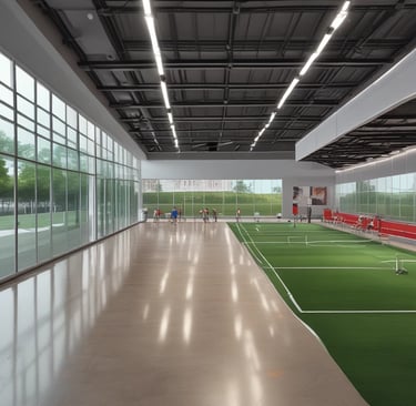 A modern building with a sleek, contemporary design prominently features the words 'Center of Excellence' on its facade. The structure has large glass windows and dark panels, and a covered entrance. The surrounding area includes a parking lot with visible handicap spaces and some greenery, such as small bushes and trees.