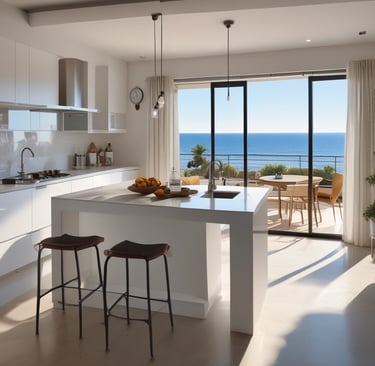 A person with blond hair is dressed in a burgundy suit while using a blue and gray vacuum cleaner in a well-decorated living room. The room features large windows, a mix of colorful rugs, and a variety of furniture pieces including mustard and brown couches. Several pieces of wall art and potted plants are visible, contributing to a cozy and artistic atmosphere.