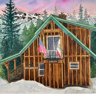 Cozy cabin watercolor painting