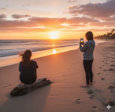 People relaxing watching the sunset