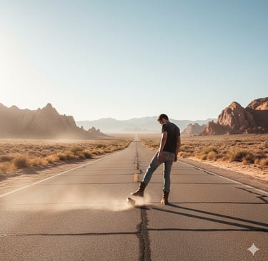 Man kicking a can down the road.