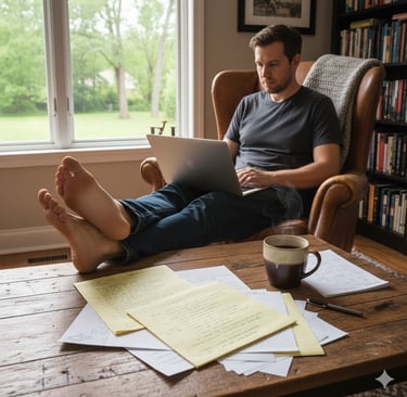 man relaxing typing on computer