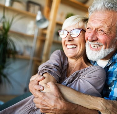 Happy elderly couple happy with life