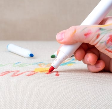 Kid drawing on the couch