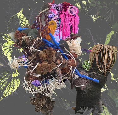 Digital collage 'Meet you at midnight', part of the Fractured Ephemera series, showcasing fluid and layered Ikebana elements