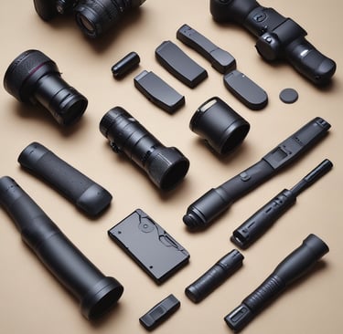camera grip accessories layed on a table 
