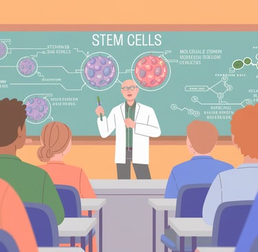 science teacher in front of classroom talking about stem cells