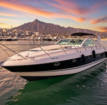 Fairline targa 48 gt en el atardecer de marbella