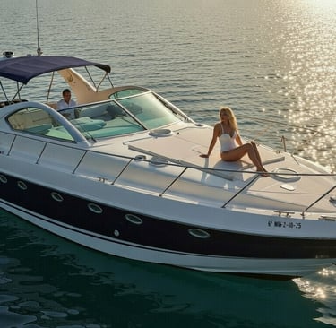 woman enjoy the sun at yacht prow