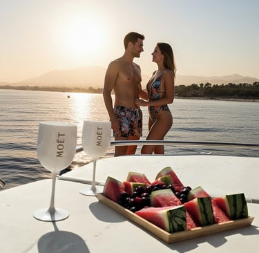pareja de enamorados en la popa del barco