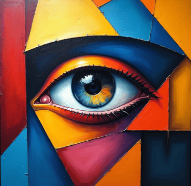 a painting of a eye looking at a painting of a eye