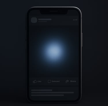 a cell phone with a dark background and bluish white light on page