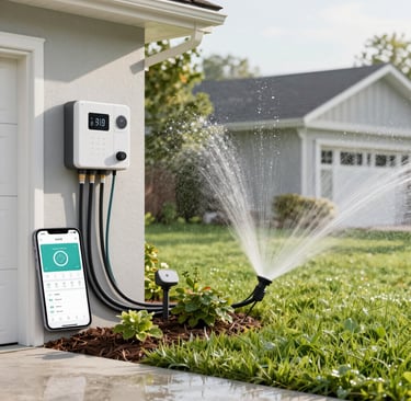 Smart irrigation controller watering a lawn for improved water efficiency