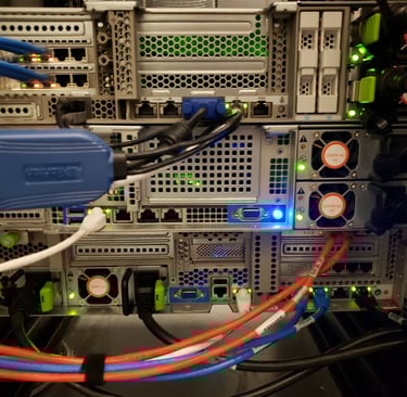 network servers mounted in cabinet