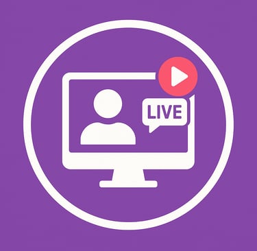 Icono de pantalla con cámara que representa sesión en vivo