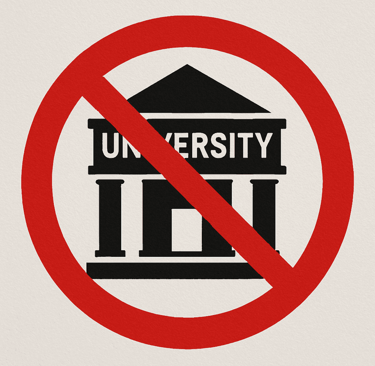 signo de prohibido sobre una universidad