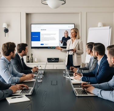 Signora che tiene un corso in una aula