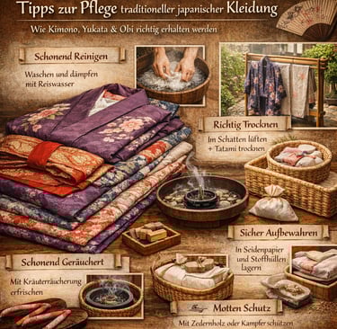 Pflege traditioneller japanischer Kleidung: Kimono, Yukata und Obi richtig erhalten.