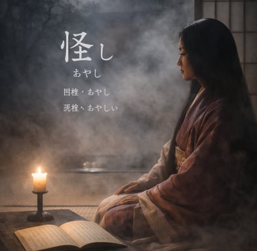 Traditional Japanese woman in kimono seated in a tatami room at night, illuminated by moonlight and